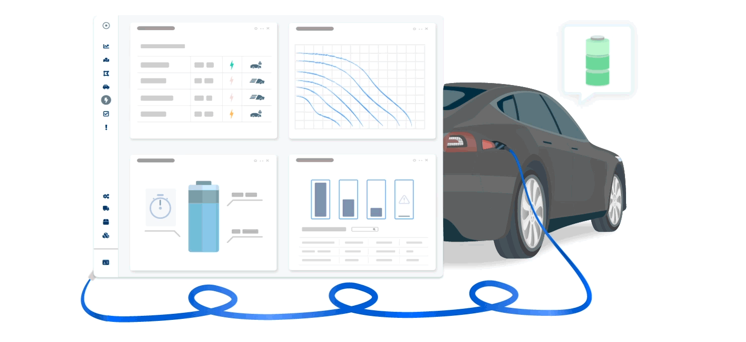 An EV charging up on a cloud dashboard sharing data gif