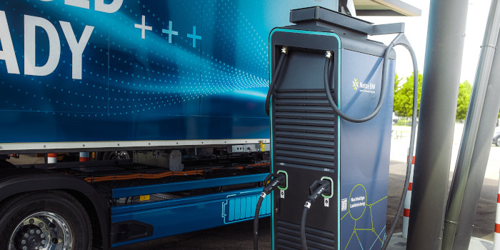 EV Truck charging on battery