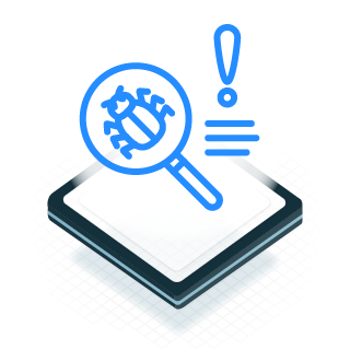 Icon of a magnifying glass showing a bug