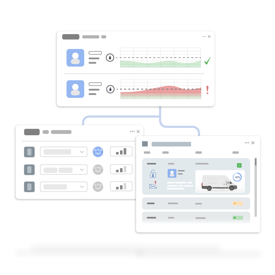 Widgets connected to eachother showing fleet data