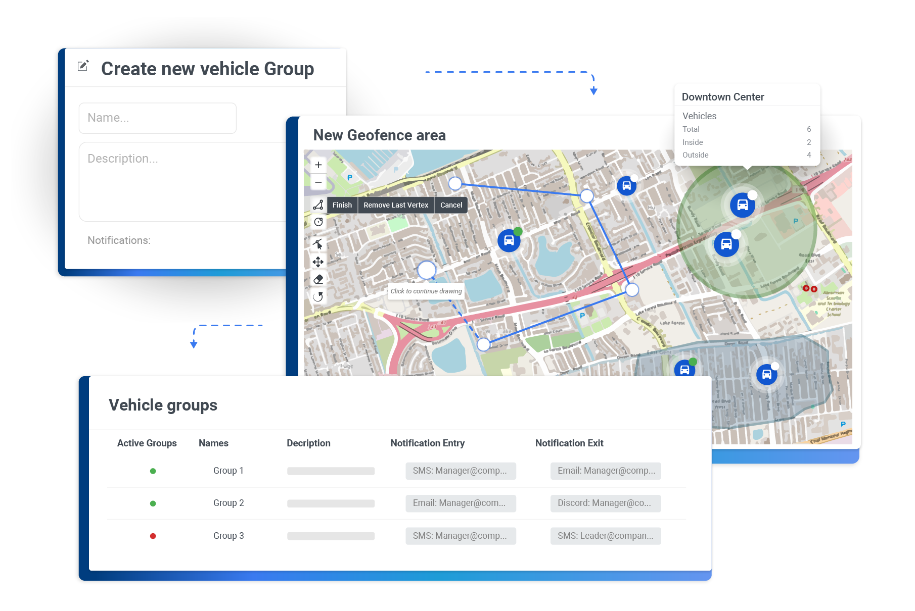 A group of widgets showing how to create a geofence