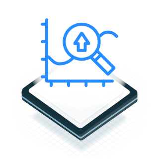 Icon of a magnifying glass and a graph