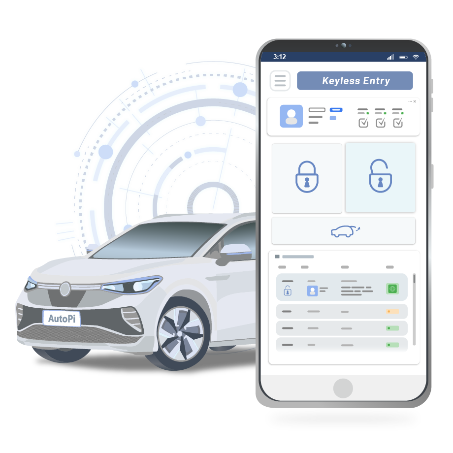 Keyless entry using a digital key through the phone with a car behind