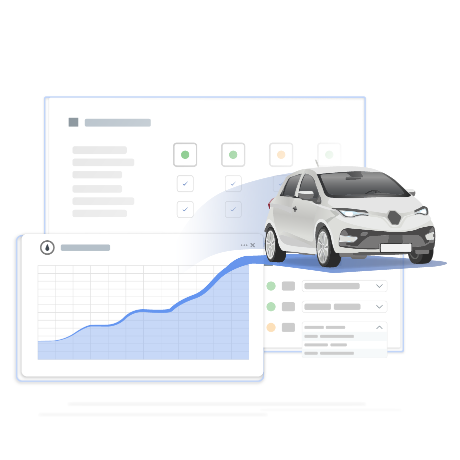 dashboards with a car driving out from it