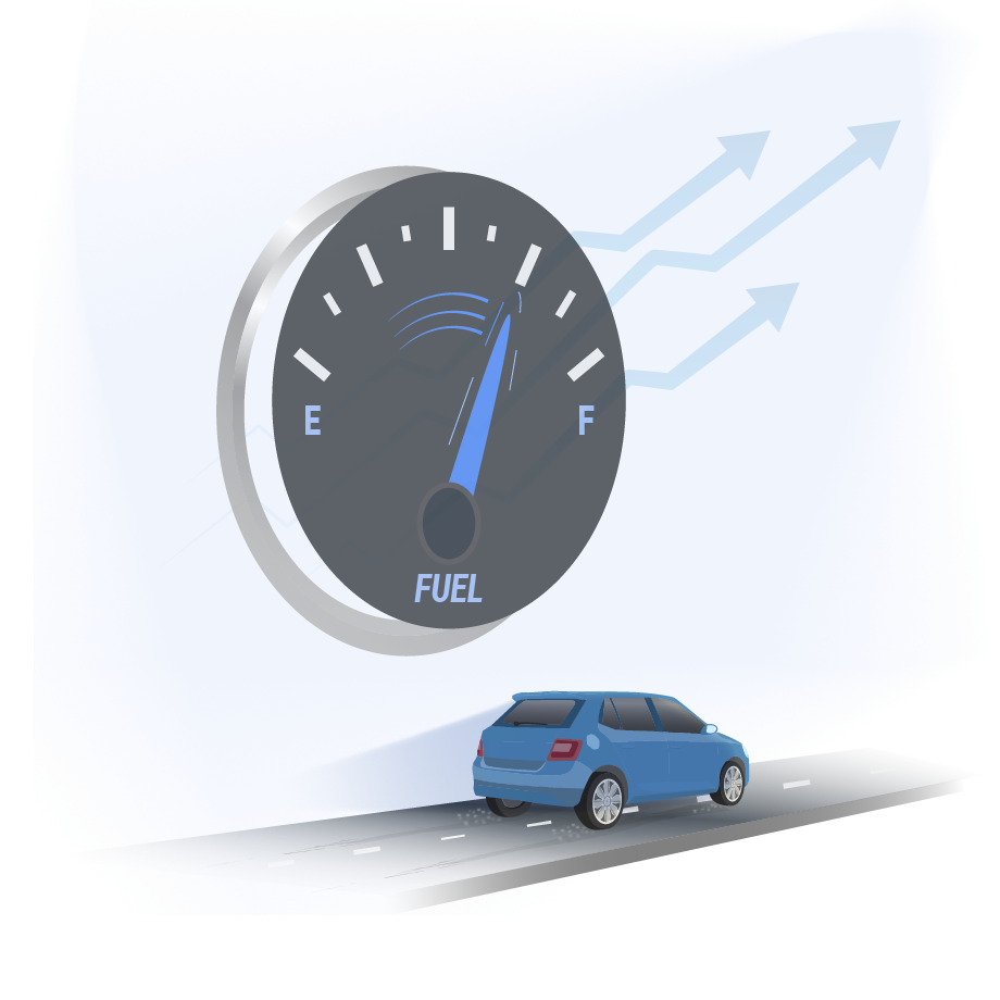 big fuel gauge with a car driving on a road