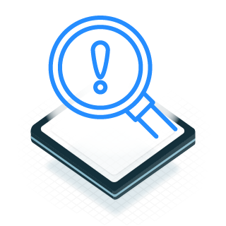 Icon of a magnifying glass and an alert