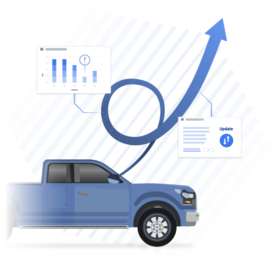 a truck with maintenance widgets with an arrow