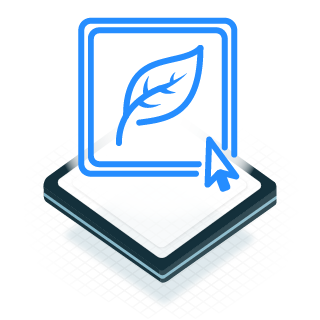 Icon of a leaf inside a box illustrating green energy