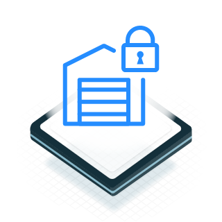 Icon of a secured building with a lock infront