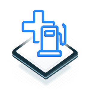 Icon of a fuel dispenser with a plus sign behind